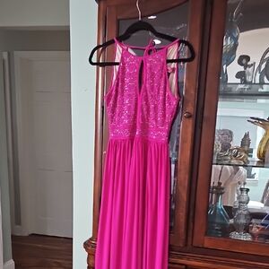 Morgan & Co. Pink Lace Sequins Formal Vintage  Dress Hot Pink Size 3/4